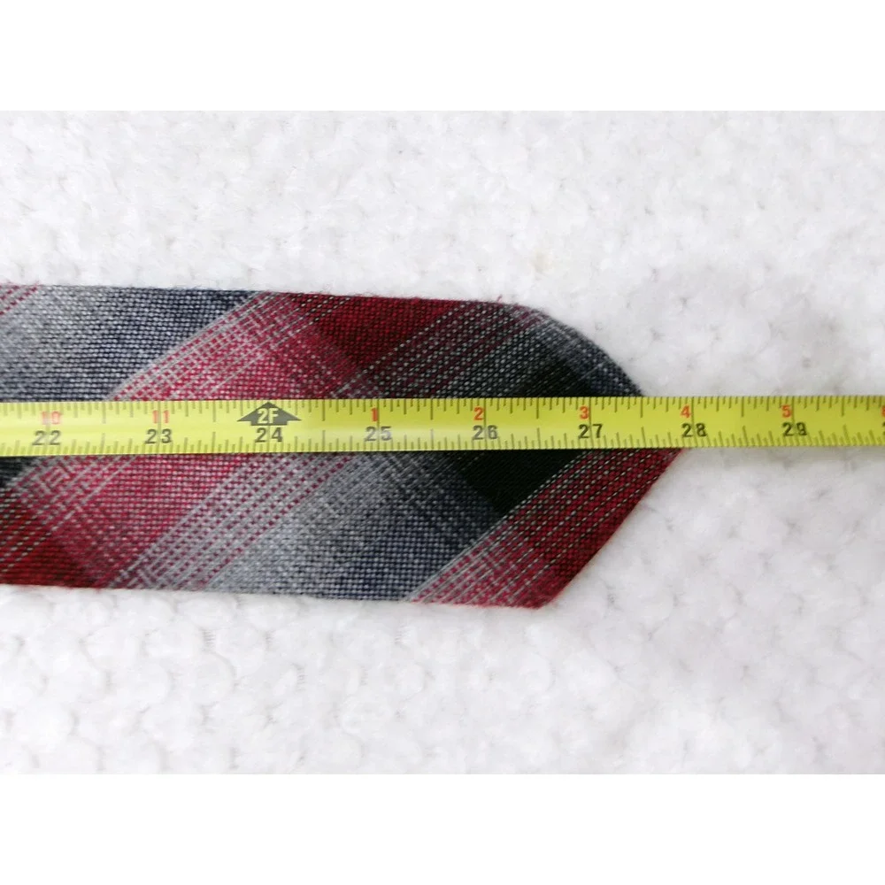 Woolcrofter Mens 3x56 Necktie Red Grey Black Plaid Wool Blend Made in USA